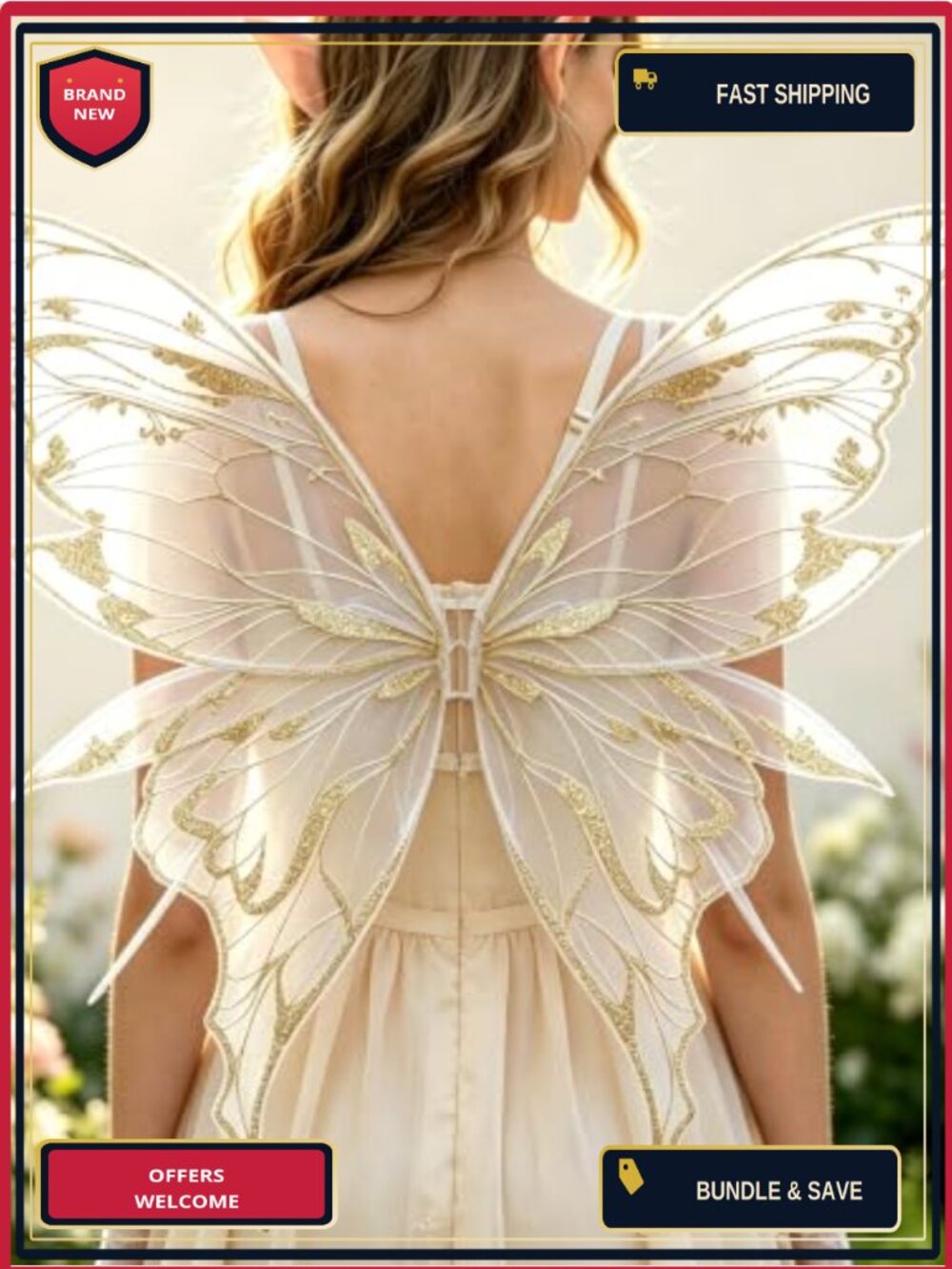 Fairy Wings Costume Set Elf Ears Flower Arm Wrap Wands Cosplay